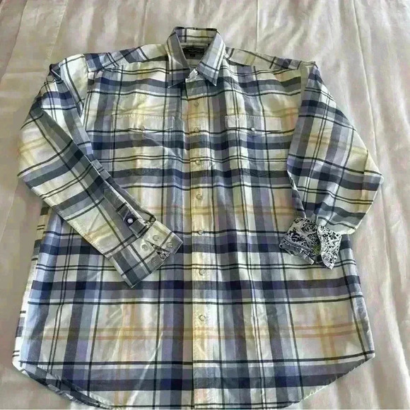 Roper Shirt Men Size Large Tall Blue Plaid Button Down Long Sleeve Western Pearl - Picture 1 of 6